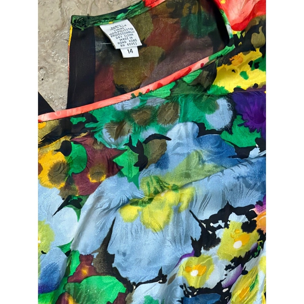 Albert‎ Nipon Vintage 100% Silk Floral Pleated Dress Multicolor Short Sleeve 14 - Picture 3 of 6